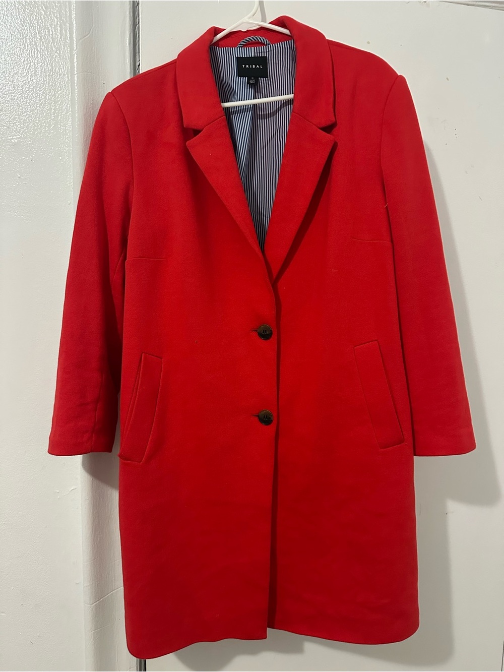 Tribal Bright Red Single-Breasted Trench Coat